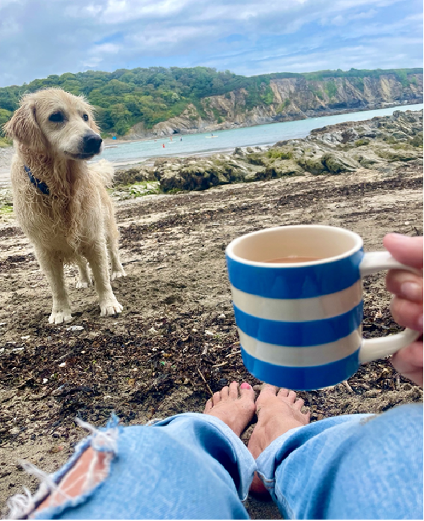 Cornwall countryside, Amy relaxing view of dog and feet